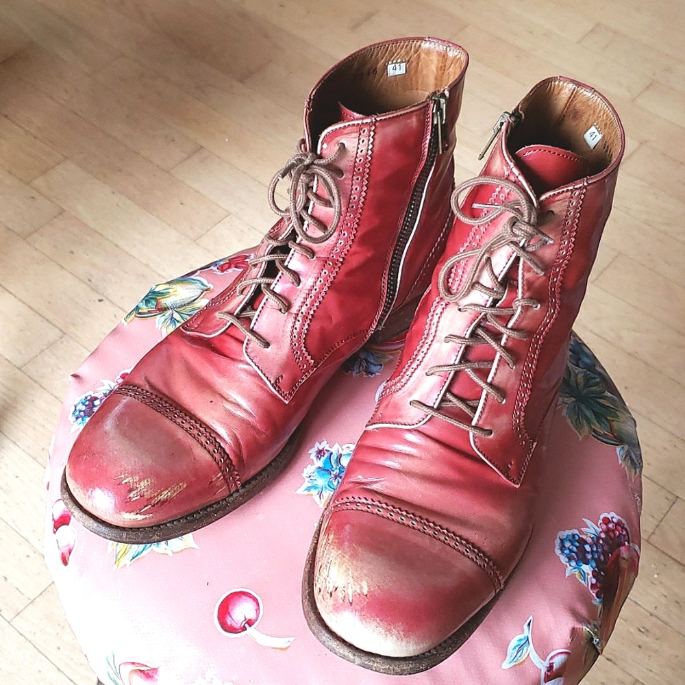 Ink Burnt Orange Distressed Leather Ankle Boots Euro Size 41